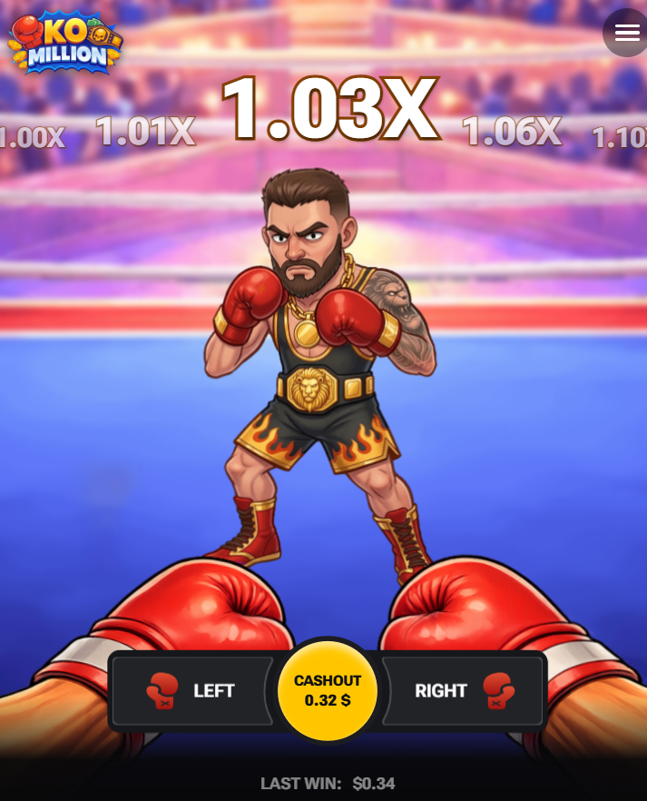 KO Million na smartfonie z przyciskami Left, Right i Cashout