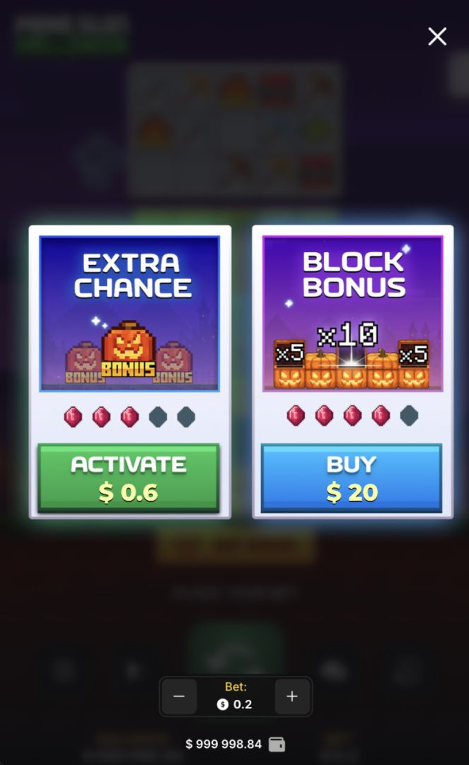 Mobilny widok pionowy z przyciskami Activate i Buy w Mine Slot Halloween