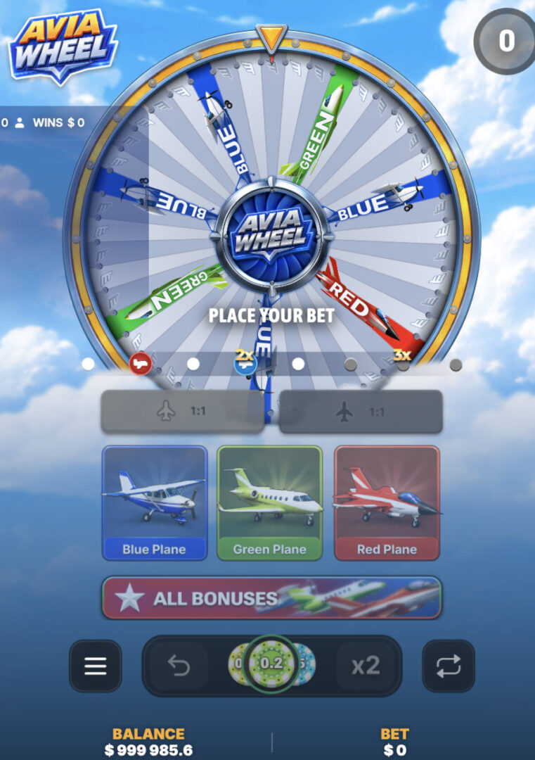 Avia Wheel aplikacja bonus za darmo gra – pionowy ekran telefonu z komunikatem Place your bet, żetonami i przyciskami x2 oraz Repeat