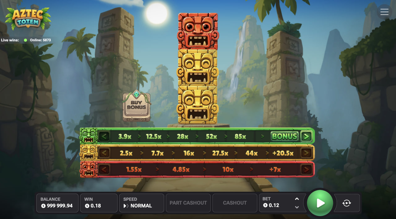 Totem i trzy kolorowe ścieżki mnożników w Aztec Totem na ekranie komputera